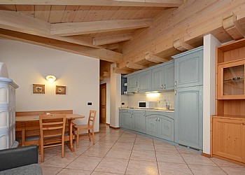 Residences in Campitello di Fassa. APARTMENT TYPE C
The apartment Type C ( 1 bedroom, 1 bathroom, kitchen/ living-room is designed to accomodate max 4 persons. 
We have apartments TYPE C on the ground floor and  on the second floor.