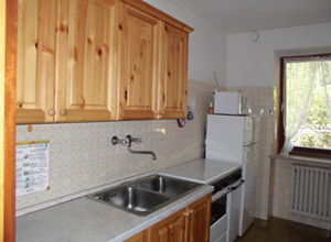 Appartamento a Moena. Cucina abitabile con frigorifero, freezer, forno elettrico, gas
