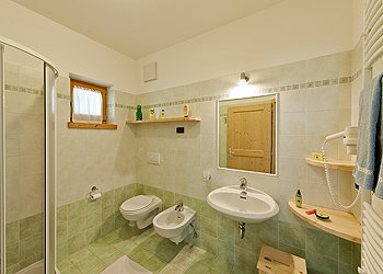 Wohnung - Campitello di Fassa. The bathroom has a toilet and bidet, sink and shower.