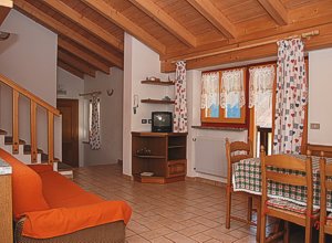 Apartment in Moena. Spacious and bright, with comfortable sofa, dining area and plasma TV -sat(it's not what you see on the image) and DVD player.