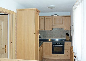 Apartment in Moena. Kitchen with dishwashing machine, owen and electric cooking top with 4 burners.