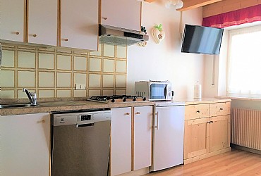 Appartamento a Canazei. l'angolo cottura è dotato di lavastoviglie e forno a microonde