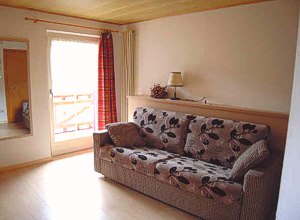 Appartamento a San Giovanni di Fassa - Pozza. L'appartamento monolocale sito in mansarda con divano letto matrimoniale, angolo cottura e bagno-doccia con lavatrice, inoltre dispone di un ampio balcone con vista panoramica.