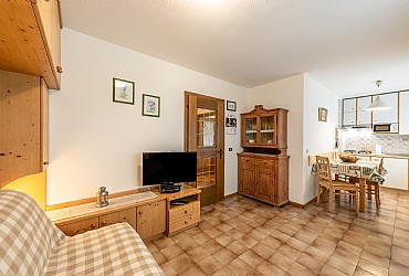 Appartamento a Canazei. bilocale al piano rialzato per 2 persone recentemente ristrutturato. L'appartamento vi accoglie in un luminoso soggiorno con angolo cottura ben attrezzato, camera matrimoniale e stanza da bagno
