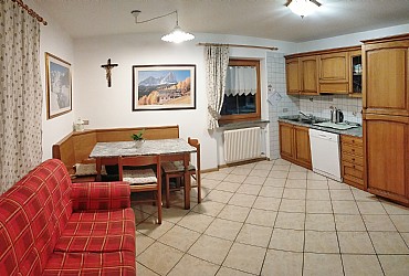 Apartment in Mazzin di Fassa. The apartment dispose of:
one double-bed room;
one room with two single beds;
livingroom with kitchenette and sleep-divan;
bathroom with shower and washingmashine;
balcony and external parking place.